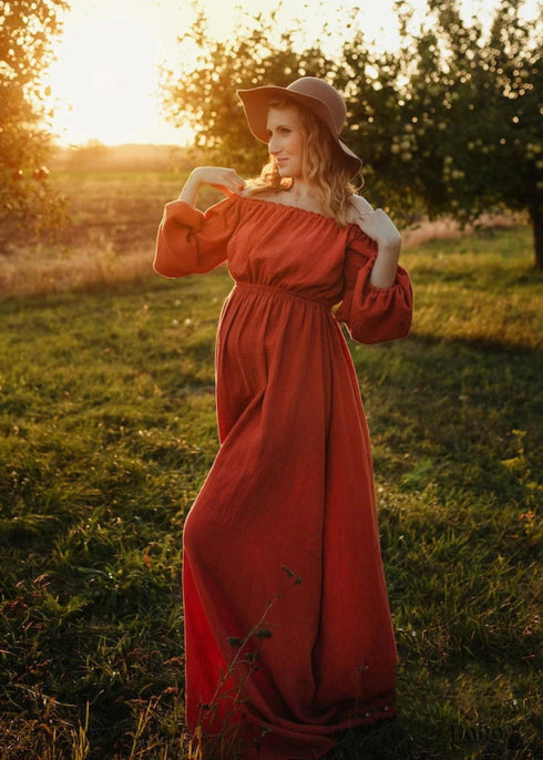 Boho Style One-shoulder Neck Maternity Cotton Dress